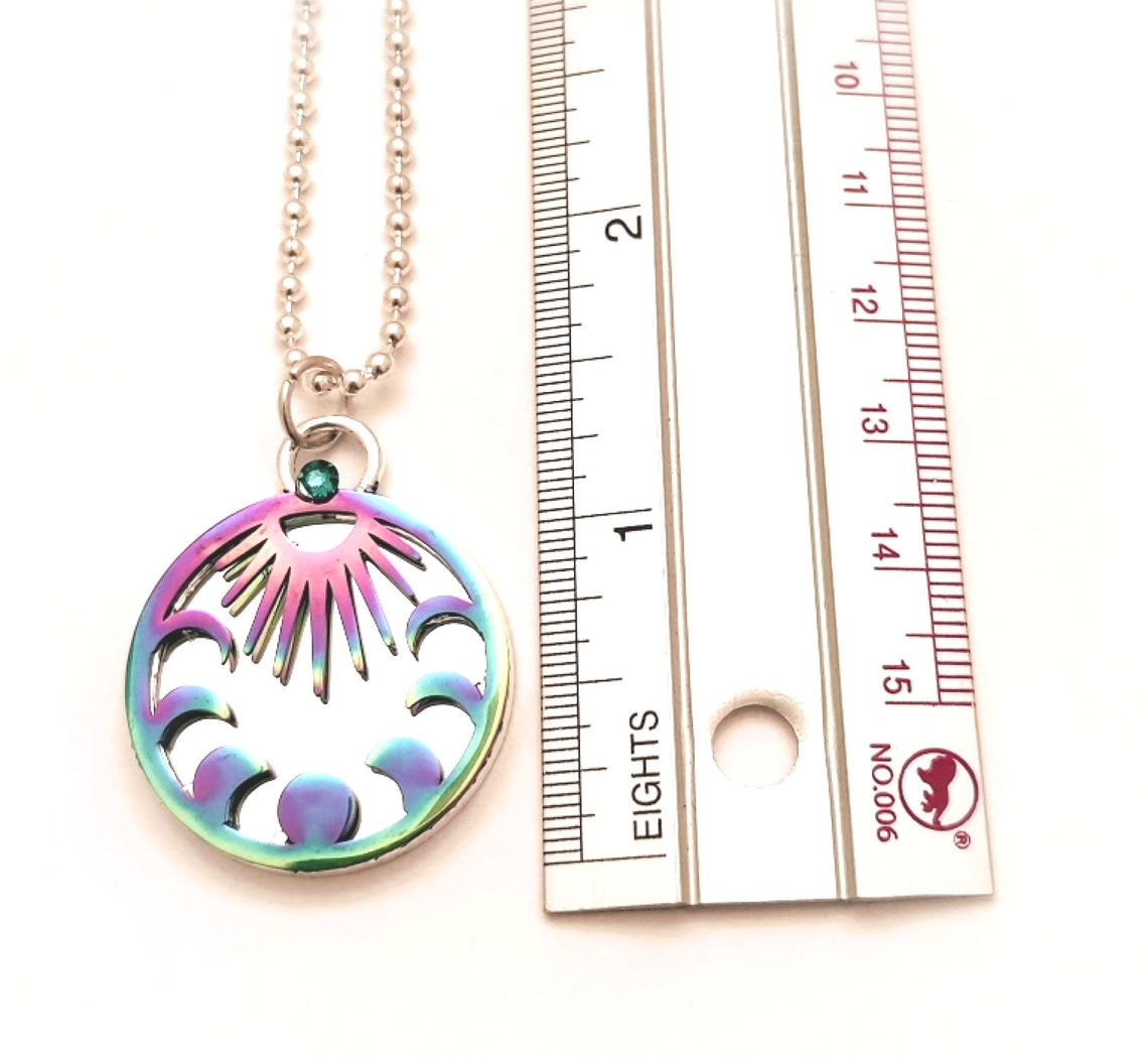 Rainbow Moon Phases Empath, Energy Protection Necklace - Image 3