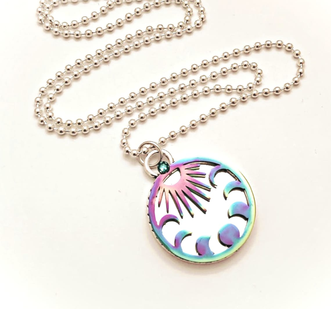 Rainbow Moon Phases Empath, Energy Protection Necklace - Image 2