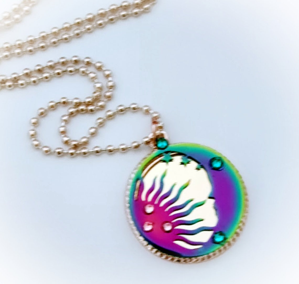 Rainbow Sun and Moon Empath, Energy Protection Necklace - Image 2